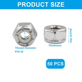 Litoexpe #10-32 Nylon Insert Hex Lock Nuts 50 Pcs, 304 Stainless Steel Locking Nuts, Thread Nylock Nuts for Bolts