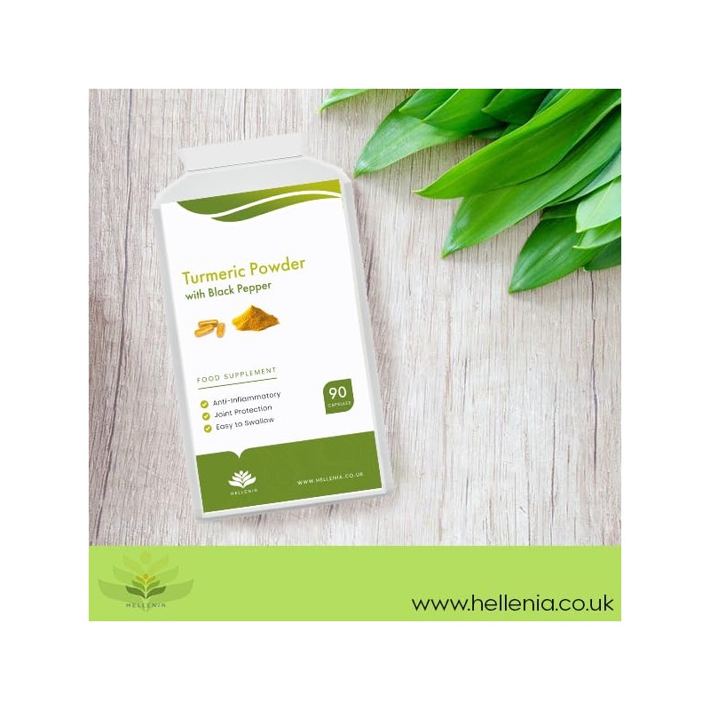 Hellenia Turmeric 500mg with Black Pepper (Piperine) - 90 Capsules