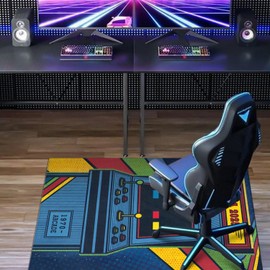 Gaming Chair Mat for Hardwood Floors,Arcade Game 48"x36" Gaming Rugs for Gaming Room, Under Desk Gamer Rug for Tile Floor,Low-Pile Game Room Rug,Non Slip Rubber Backing Large Gaming Chair Floor Mat