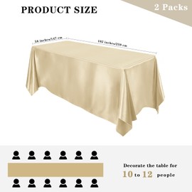 MCEAST 2 Packs Satin Tablecloth 102 x 58 Inches Rectangular Table Overlay Cover Bright Silk Tablecloth Smooth Fabric Table Decor for Wedding Banquet Table Decoration (Champagne)