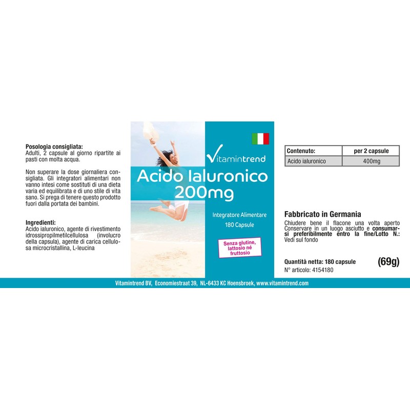 Hyaluronic Acid 200 mg – 180 Capsules – Vegan –