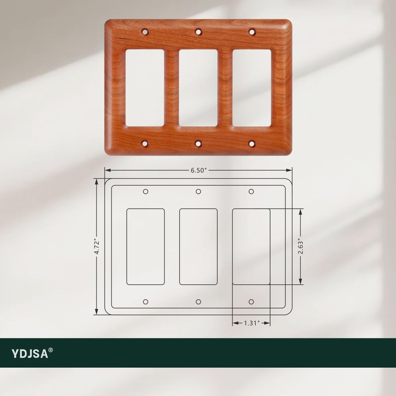 YDJSA Elegant Cherry Wood Triple Toggle Light Switch Cover Plate