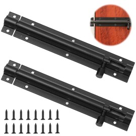 2 Pack Heavy Duty Tower Bolt Black(8"), Gate Bolt, 200mm Strong Black Coated Door Barrel Bolts, Sliding Bolts Lock for Increasing Security on Garden,Tard Gates & Shed Doors