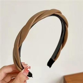 Headband - Faux Leather Headband Cross Twisted Braided Rope Style No Pain (Mocha, One Size Fits All)