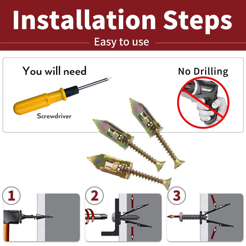 Ticfox Self-Drilling Expansion Screws, Pack of 50 Self-Drilling Dowels with
