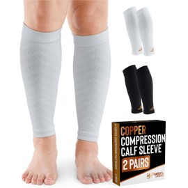 Doctor's Select 2 Pairs Copper Calf Compression Sleeves for Women - Compression Sleeves for Women Calf, Varicose Veins Compression Socks, Black and White