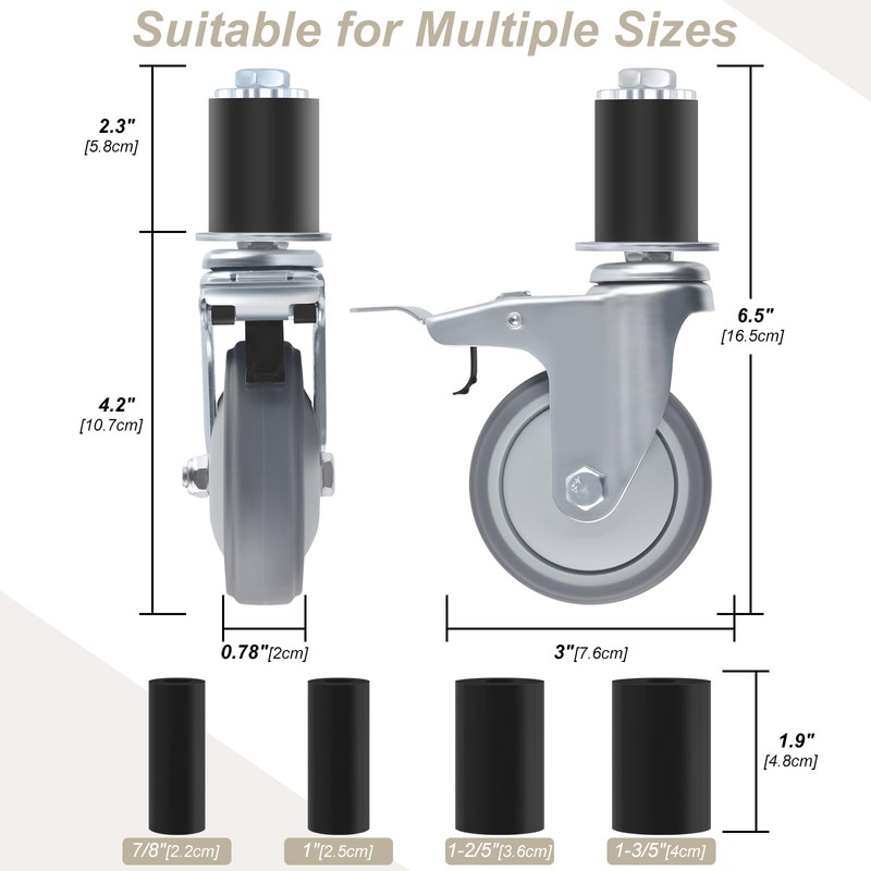 ERKOON 3 Inch Prep Table Caster Wheels Set, 4 Heavy
