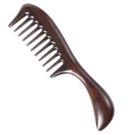 Onedor Handmade 100% Natural Black Sandalwood Hair Combs - Anti-Static Sandalwood Scent Natural Hair Detangler Wooden Comb (Black Sandalwood Extra Wide Tooth)