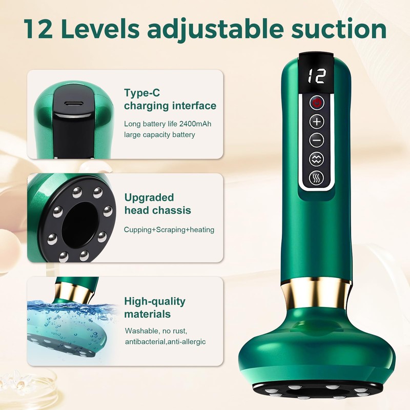 12 Level Electric Cupping Smart Scraping Massager Heating GuaSha Massage