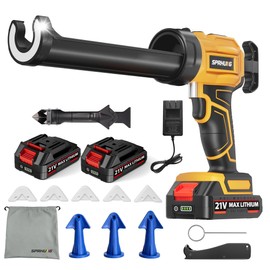 Cordless Electric Caulking Gun Automatic Battery Powered Caulk Gun with 21V 2*2000mAh Batteries 4 Adjustable Speeds Auto-Retract Anti-Drip Build-in LED 10oz/300ml for Sealing&Filling（Yellow）