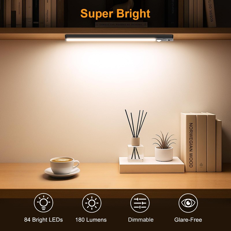 Gritin 10.2inch Under Cabinet Lighting Rechargeable -84 LED Super Bright,3-Color&