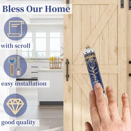 NICENEEDED Hand Painted Mezuzah, Blue Crystal House Warming Blessing Item, Black and Gold Enamel Mezuzah Plaque Jewish Mezuzah Cases with Scroll for Decorating House