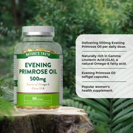 Evening Primrose Oil 500mg | High Strength Vegan Softgels | Source of Omega 6 and GLA | 60 Count | by Nature's Truth