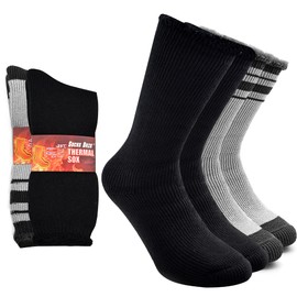 Socks Daze 2 Pack Women's Warm Thermal Socks Size 9-11, Unisex Extra Heavy Work Snowboarding Cozy Socks for Men, Black+Light Grey Stripe, Medium