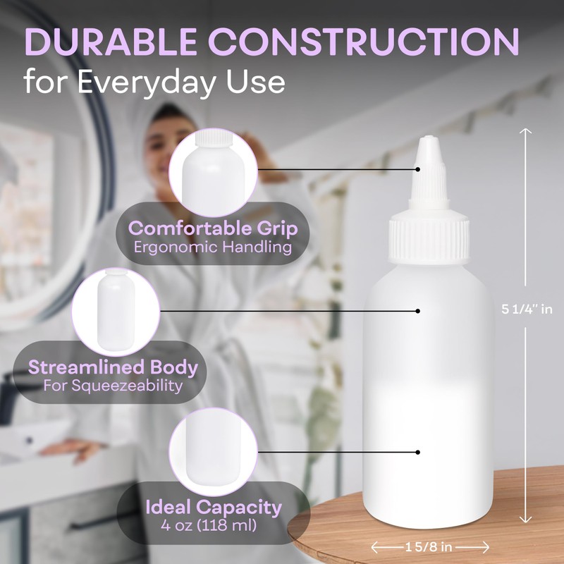 BRIGHTFROM Twist Top Applicator Bottles, Squeeze 4 OZ Empty Plastic