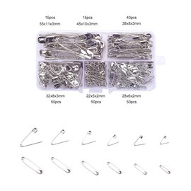 HappyHome 220pcs Silver Safety Pins 6 Sizes 22mm 28mm 32mm 38mm 45mm 55mm Craft Handmade Accessory Parts