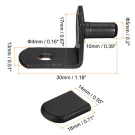 sourcing map Shelf Support Pegs, 25pcs 5mm(1/5") L-Shaped Support Bracket Pegs Shelf Pin with Rubber Sleeve for Furniture Shelves Supplies, Black