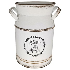 TOPPERFUN Large Antique Vase, 12x8in White European Pastoral Style Milk Can, Country Flower Pot Decoration Bottle, Flower Pot Storage Bottle