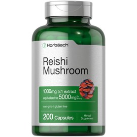 Horbäach Reishi Mushroom Capsules | 200 Count | Non-GMO and Gluten Free Extract Supplement