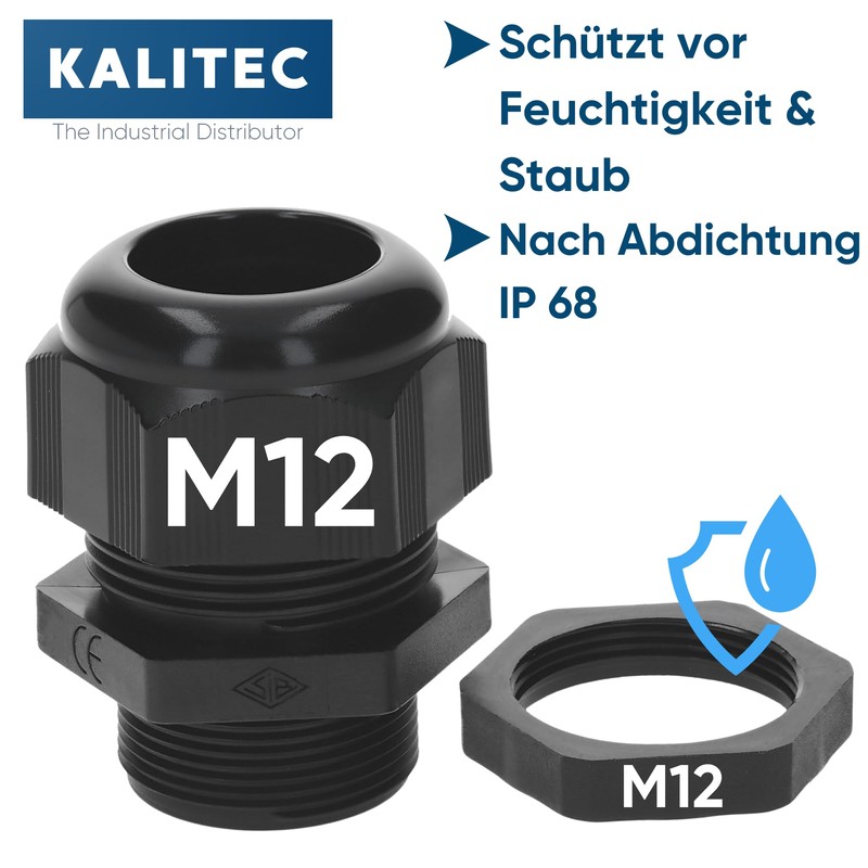 Pack of 10 Kalitec M12 Cable Gland Plastic 2.5-6.5 mm