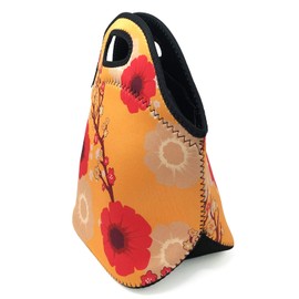 Wrapables Insulated Neoprene Reusable Lunch Bags, One Size, Orange Floral