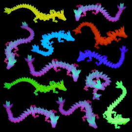 Honoson 12 Pcs 3D Printed Luminous Animal 3D Printed Animal Small Glow in The Dark Flexible Cute Articulating Gift Stress Relief for Adult Party Favors Home Display (Crystal Dragon)