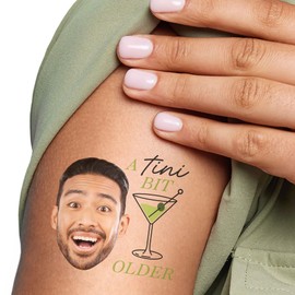 Big Dot of Happiness Custom Photo A Tini Bit Older - Martini and Cocktail Birthday Party Favors - Fun Face Temporary Tattoos - Set of 12