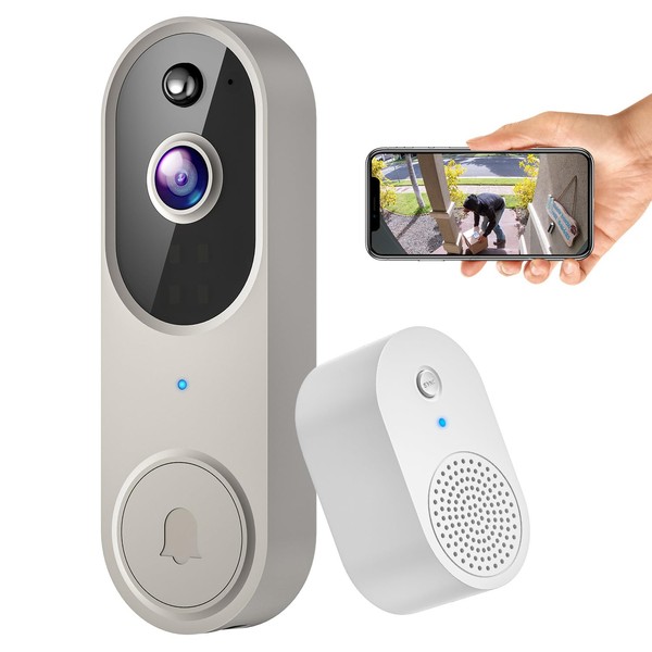 ALPHAPEACH 1080P Video Doorbell Camera Wireless, Chime Ringer Included, 2-Way