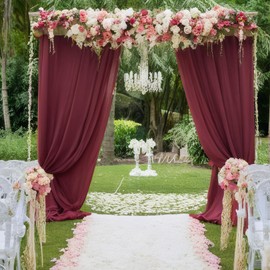 DUOBAO Burgundy Chiffon Backdrop Curtain 29x108-Inch 2 Panels Semi Sheer Backdrop Curtains 108 Inches Long Burgundy Voile Fabric Drapes for Wedding Ceremony Party Backdrop