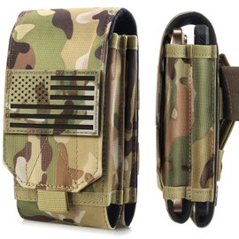 Molle Phone Pouch Tactical Holster Universal Dual Cell Phone Holder Utility EDC Pouch with US Flag Patch