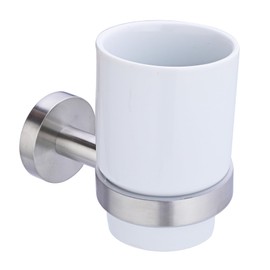 XVL Bathroom Toothbrush Holder, Brushed Steel, Ceramic Tumbler G1006B