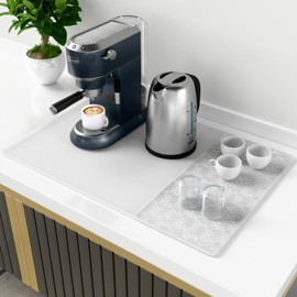 Silicone Coffee Mat 24''x16'' - Non-Slip Coffee Bar Mat with Detachable Dish Drying Mat for Kitchen Countertops, Ideal for Coffee Maker, Espresso Machine, Coffee Station, and Dish Rack