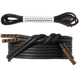 MONDSHOELACE Wax Laces, Round Laces, 0.09 inch (2.2 mm) | Metal Cells, Thin for Leather Shoes, Black