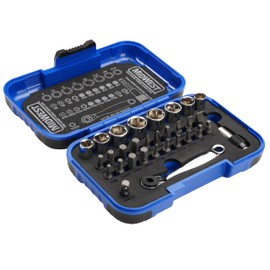 Midwest Mini Socket Bit Set - 1/4" Reversible Socket Wrench 31 Piece Set with Metric and Standard (SAE) Bits & Magnetic Quick Bit Holder - MWT-MSBSET01