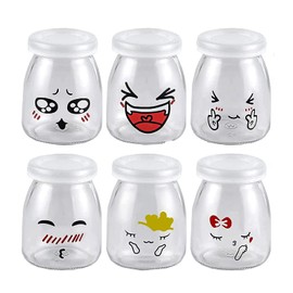 Flliberté 6 Glass Yoghurt Glasses with Lids Yoghurt Glasses for Yogurt Makers Thermomix Homemade Yoghurt Preparation (150 ml)