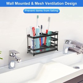 Toothbrush Holders, WNSICIKO 9 Slots Electric Toothbrush Holder Wall Mounted for Bathrooms, Shower and Washroom, Stainless Steel Toothbrush Organizer and Toothpaste Holder for Adults and Kids, Black