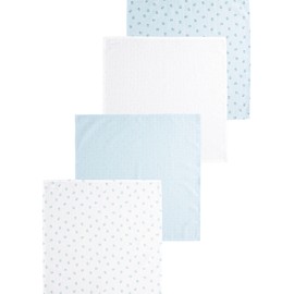 NEXT Baby Muslin Squares Pack of 4 100% Cotton, blue bear, Medium