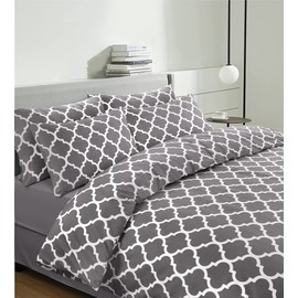 Adam Home Single Duvet Cover Set - 3 PCS Printed Soft Microfiber Duvet Cover Single with Pillowcases (137 × 200 cm) – Grey