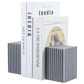 MyGift - Sujetalibros para estantes, modernos sujetalibros decorativos de bloques de hormigón gris estriado, juego de 2, elegantes y funcionales organ