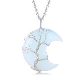 XIANNVXI Women's Necklace, Silver Chain, Crystals, Crescent Moon, Chains, Pendant, Crystal Chain, Tree of Life, Natural Energy Gemstones, Jewellery, Gift for Women, Crystal Stainless Steel, No