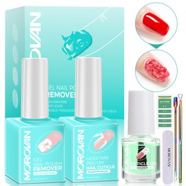 Morovan Gel Nail Polish Remover Set: Gel Polish Remover with Cuticle Oil Latex Tape Peel Off Liquid Quickly & Effectively Remove in 5 Minutes No Need Soaking or Wrapping