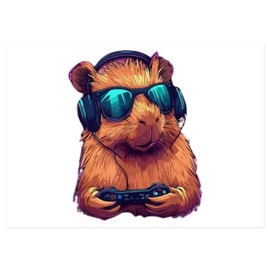 CafePress Funny Capybara Video Games 5"x7" Flat Announcement Cards (Pack of 10)
