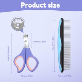 Wjelet Cat Nail Clippers & Dog Comb Set - Stainless Steel Pet Claw Trimmers Scissors for Kittens, Puppies, Rabbits & Grooming Comb for Cats, Dogs with Rubber Handle, Removes Tangles, Mats & Loose Hair