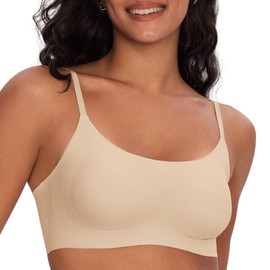 Seamless Bras Spaghetti Strap Pull On Bralette for Women Wireless Comfortable Breathable Smooth Everyday Sleep Bras Nude S