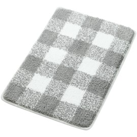 PiccoCasa Microfiber Plaid Pattern Bathroom Rugs, Extra Soft Fluffy Absorbent Bath Rug, Bath Mats for Bathroom Floor Tub Non Slip Mat Machine Washable Runner 17"x24" Gray and White