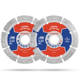 WORKPRO 2-Pack 115mm Diamond Cutting Discs, Segmented Diamond Saw Blades for Angle Grinder, 115 x 2 mm Dry Cutting Wheels for Stone, Concrete, Marble, Granite, Brick and Tiles
