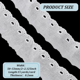 MAYJOYDIY Lace Ribbon with Eyelets Cotton Wide 2.1 Inch Wide Floral Heart Embroidery Eyelet Sewing Ruffle Lace Trim for Dress Cushion Dolls Pets Clothes Bag Sewing 15 Yards