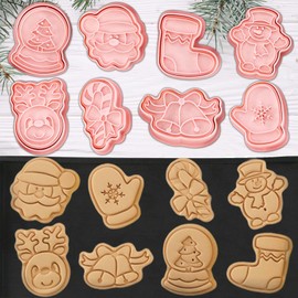 8 Piece Mini Christmas Cookie Cutters, 3d Raised Design Cookie Stamps, Mini Snowman, Elk, Santa, Candy Cane Baking Molds, Christmas Ornament Cookie Cutter Set (Christmas-4)