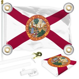 UD_G128 Combo Pack: 6 Ft Tangle Free Aluminum Spinning Flagpole (White) & Florida FL State Flag 3x5 Ft, LiteWeave Pro Series Pri