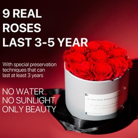 JoyFlower Red Preserved Flowers in Acrylic Cover, Eternal Roses Gifts for Women Wife Girlfriend Mom, Real Rose Forever Flower Box Gift on Wedding Anniversary, Mother's Day, Birthday, Valentine's Day